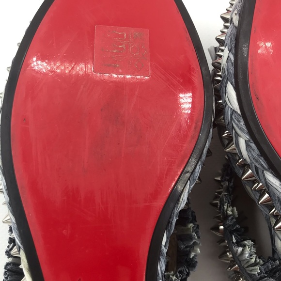 Christian Louboutin Spiked Denim Espadrille Mules - Picture 13 of 16